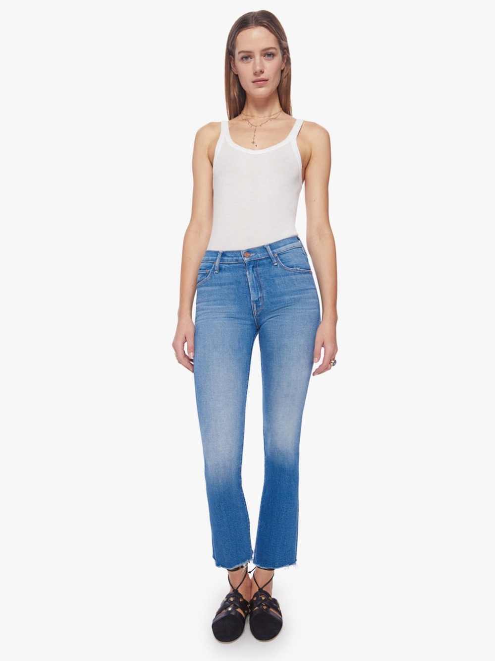 NEW MOTHER The Insider Ankle Fray Eager Beaver Blue Jeans Size 27